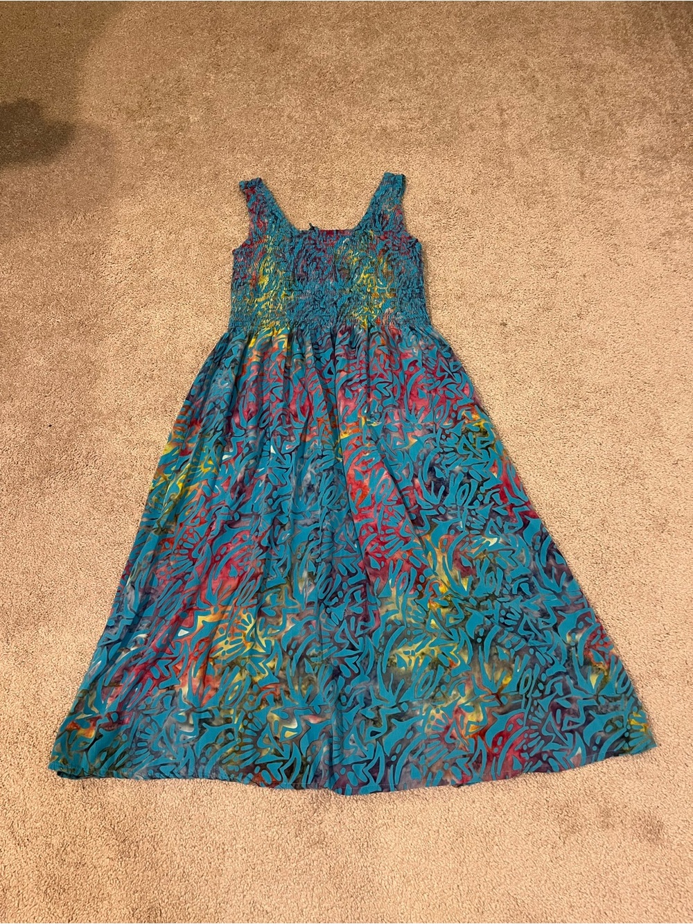 Bali Batiks Hand Painted Resort Wear Lace-Up Smocked Maxi Dress - Picture 11 of 11